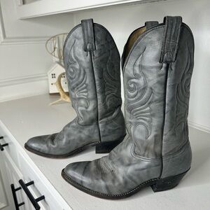 Abilene Women’s Western Cowboy Boots – Size 8B – Gray Leather Marbled Embroidery